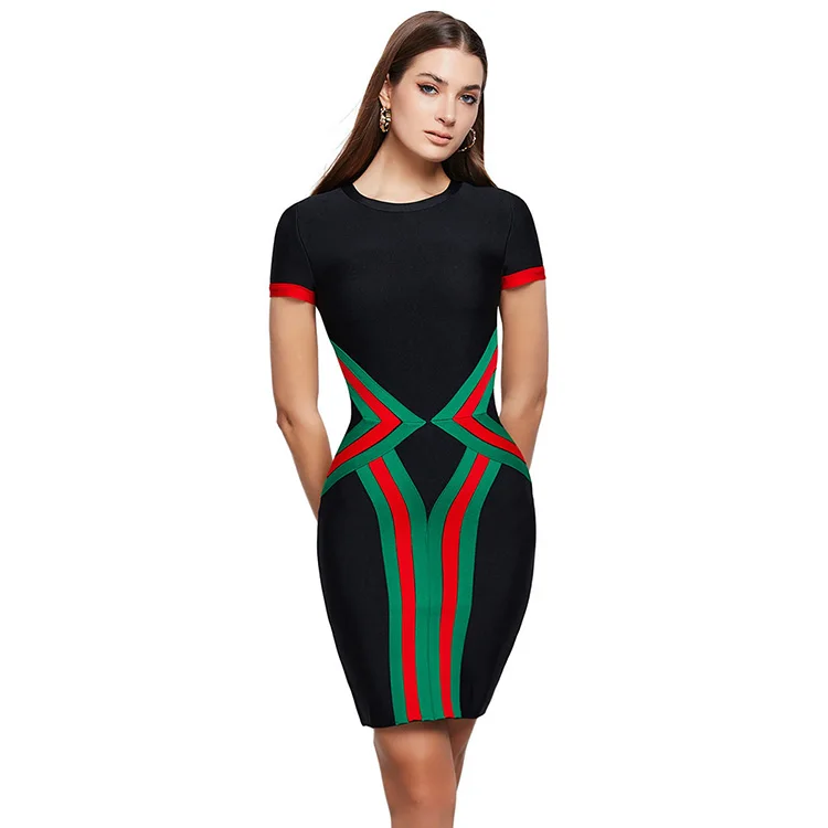 Manufacture New Bandage Dress Stripe Contrast Color Black Bandage Ladies Dress Women
Manufacture New Bandage Dress Stripe Contrast Color Black Bandage Ladies Dress Women