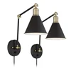 Black and Antique Brass Plug-In Sconce Wall Light Set of 2 For living room