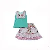 latest mint sleeveless shirt and flower printing skirt with pockets suit baby clothes