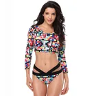 Womens Long Sleeve Vibrant Print Tankini Swimsuit Plus Size Fat Swimwear Bathing Suits