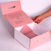 Pink Cardboard Fold Down Flat Clamshell Gift Box With Rope Handle Magnetic