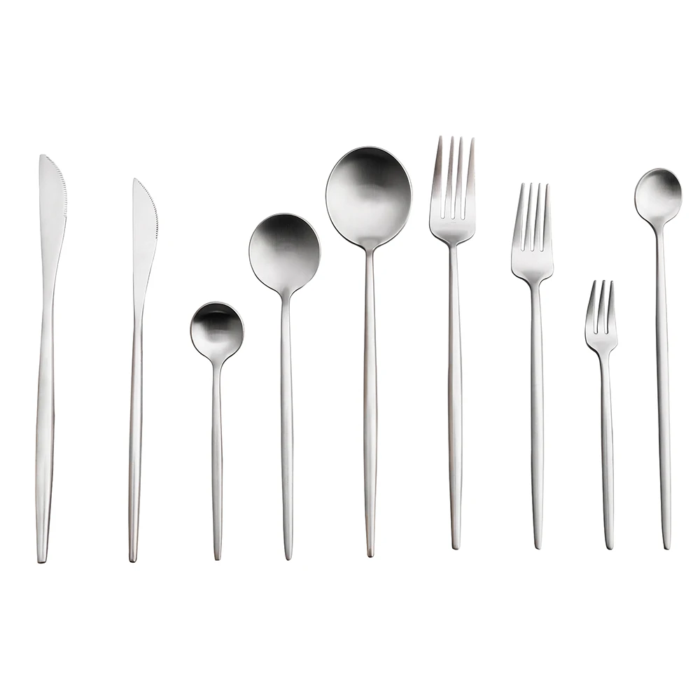New style Silver 304 stainless steel knife fork spoon silverware flatware cutlery set for wedding 
New style Silver 304 stainless steel knife fork spoon silverware flatware cutlery set for wedding