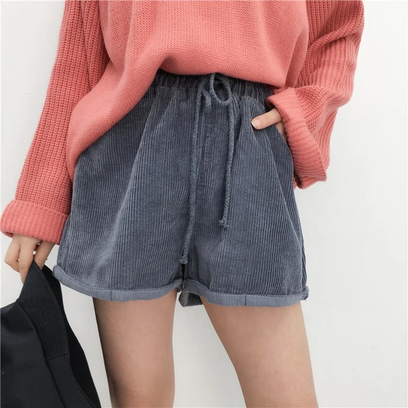 B23473A Corduroy fabric loose elastic waist ladies casual shorts