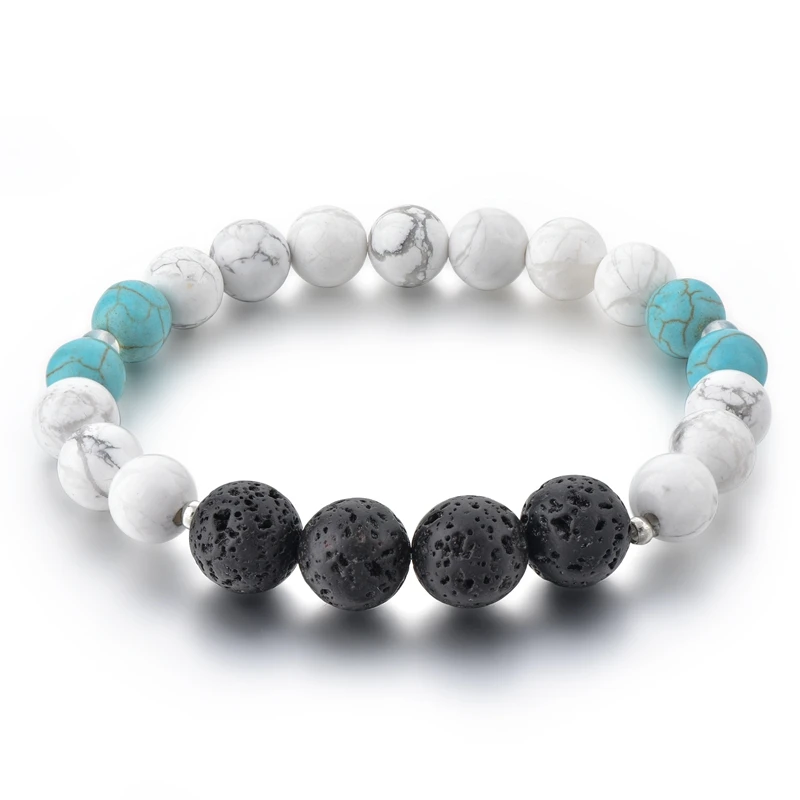 

2019 New Arrival Lava Stone Beads Essential Oil Diffuser Bracelet , Turquoise White Howlite Beaded Charm Bracelet For Couples