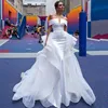 2019 Detachable Over Skirt White Satin Wedding Dress with Removable Train