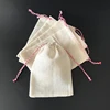 Custom small cheap drawstring cotton muslin tea bags with red/white cotton string