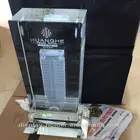 Large 3D laser engraving crystal block trophy packed in gift wood box