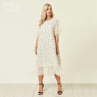 Factory wholesale o-neck mesh fabric midi lose white lady dot dress