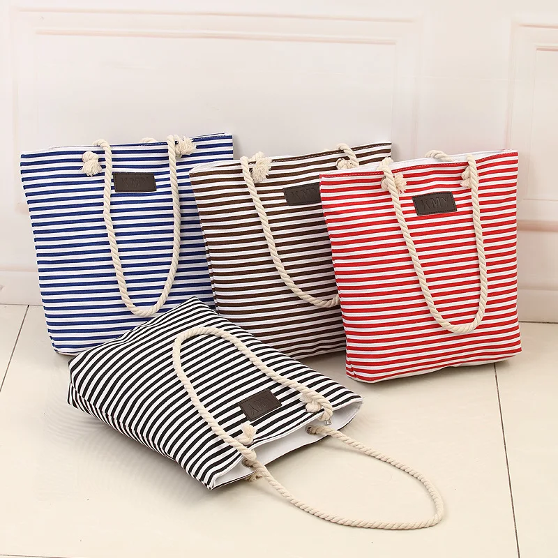 College style stripe tote bag cotton canvas single shoulder bag beach bag with cotton rope, Custom made
College style stripe tote bag cotton canvas single shoulder bag beach bag with cotton rope, Custom made