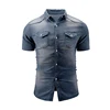 Wholesale Custom Denim Shirt For Men Women Old School Short Sleeve Washed Wear Denim Half Shirt