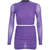 APR194 2019 summer Europe and the United States new fluorescent color mesh folds long sleeve suit women