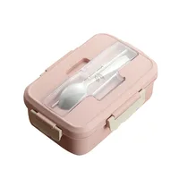 

hot sale portable stainless steel wheat fiber stainless steel lunch box with cutlery set spoon and chopstick set for school