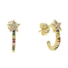 gold plated brass material fashion jewelry factory wholesale cute rainbow cz star stud earring