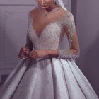 Luweiya Gorgeous Beaded Luxury Long Train long sleeve ball gown Wedding Dress Bridal Gown Crystal Dress Wedding