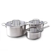 3 piece stainless steel cookware set milk pot sauce pan soup pot with glass cover