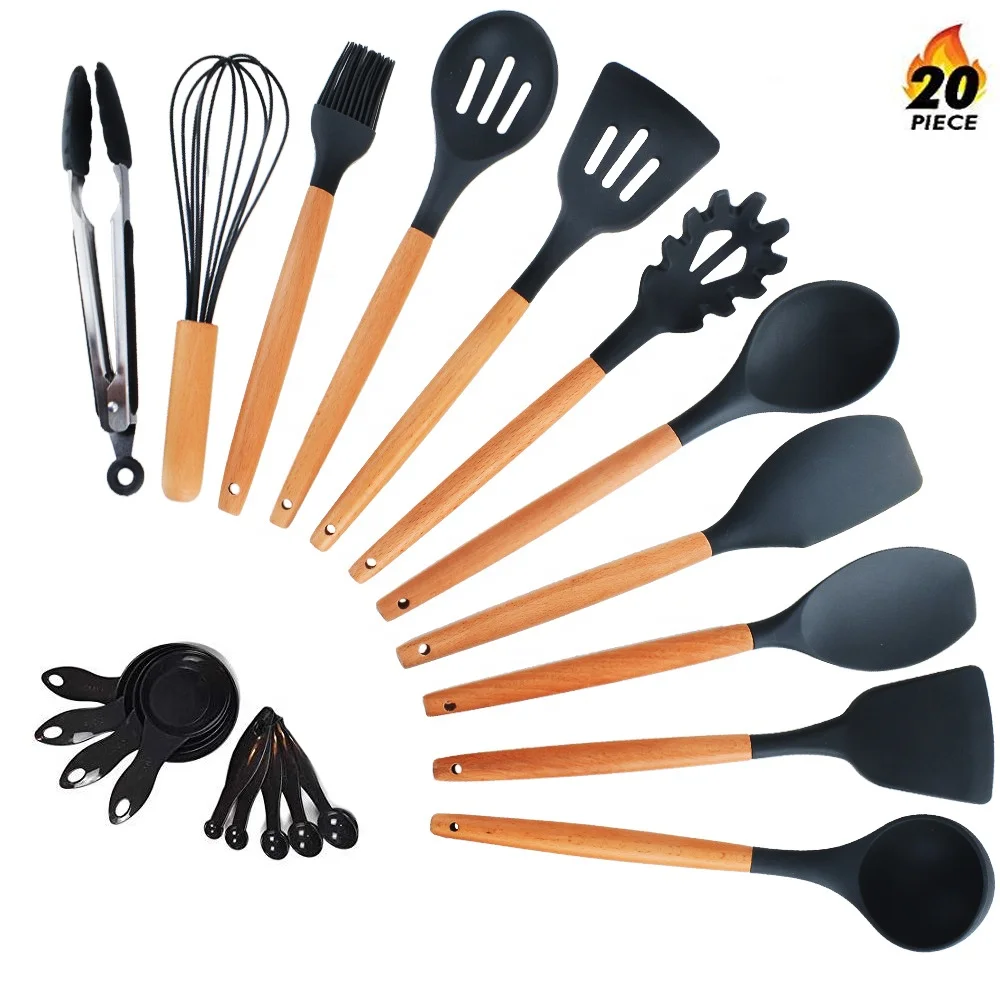 20 pieces kitchen utensils with measuring cups and spoon silicone cooking utensil set, Black
20 pieces kitchen utensils with measuring cups and spoon silicone cooking utensil set, Black