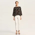 Cheap floral chiffon o neck zipper flare sleeve summer women's blouse tops female