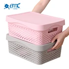 Square rectangle plastic clothes storage box with lid handle