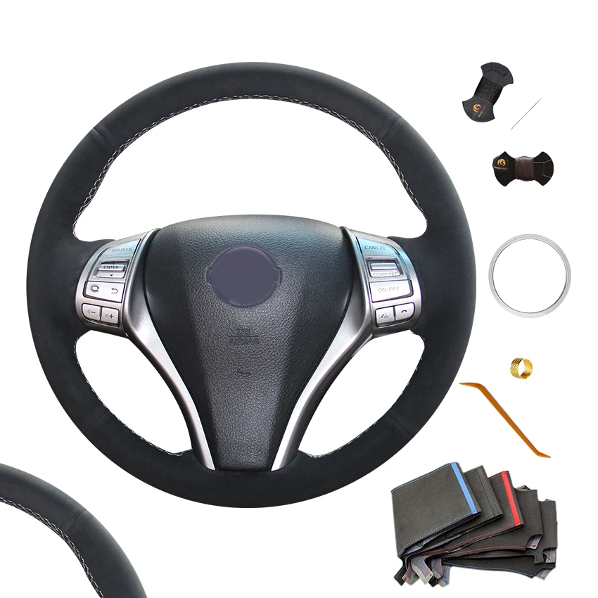 Hand Sewing Black Suede Steering Wheel Cover White Thread for Nissan Teana Altima X-Trail Qashqai Rogue Pulsar
Hand Sewing Black Suede Steering Wheel Cover White Thread for Nissan Teana Altima X-Trail Qashqai Rogue Pulsar