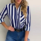 Summer Women Striped Shirt Top Long Sleeve Female Blouse Top Vintage Blue Blusas Dress Shirts For Women