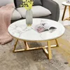 White marble top and gold metal base coffee side tables for art furniture, round white and black dining coffee table