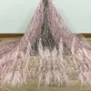 Custom Reversible Sequin Tulle Fabric Mesh Lace Fabric With Feather For Show