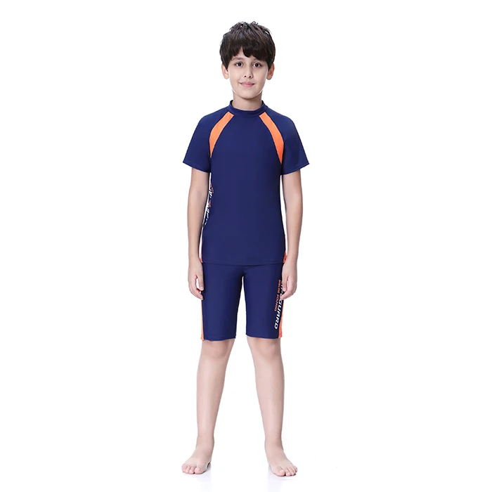 

European Size Cute Children beachwear 2 pcs sleeve swimsuit for Kids, Blue;navy