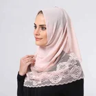 Hot sale chiffon hijab with flower lace women islam malaysia muslim georgette scarf solid plain shawl with little bead