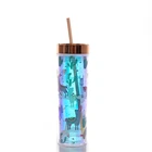 Cute Coffee Tumbler 16oz Double Wall Bling Straw Tumbler Wholesale Bling Water Bottle