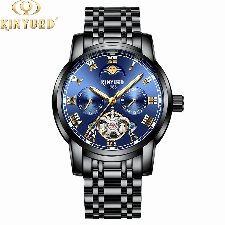 KINYUED Luminous blue dial black stainless steel hollow out automatic mechanical watch for men
KINYUED Luminous blue dial black stainless steel hollow out automatic mechanical watch for men