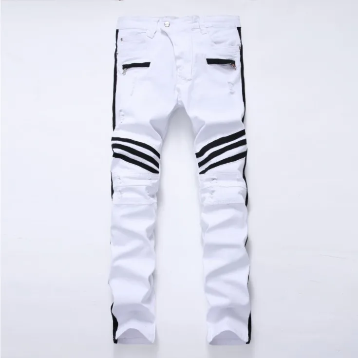 White zipper black edge decorative strips Slim stretch hole 3D leather men's jeans casual trousers at4940
White zipper black edge decorative strips Slim stretch hole 3D leather men's jeans casual trousers at4940