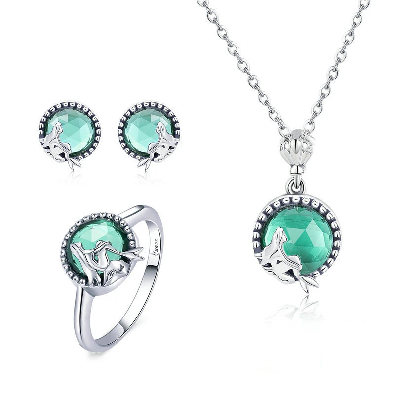 CM14 925 Sterling Silver Romantic Mermaid Missing Fairy Tale Green CZ jewelry Necklace and earring set
CM14 925 Sterling Silver Romantic Mermaid Missing Fairy Tale Green CZ jewelry Necklace and earring set