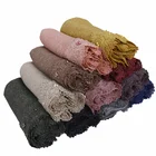new style Muslim cotton scarf beautiful pearl lace jersey head hijab scarf for ladies and women 0419026