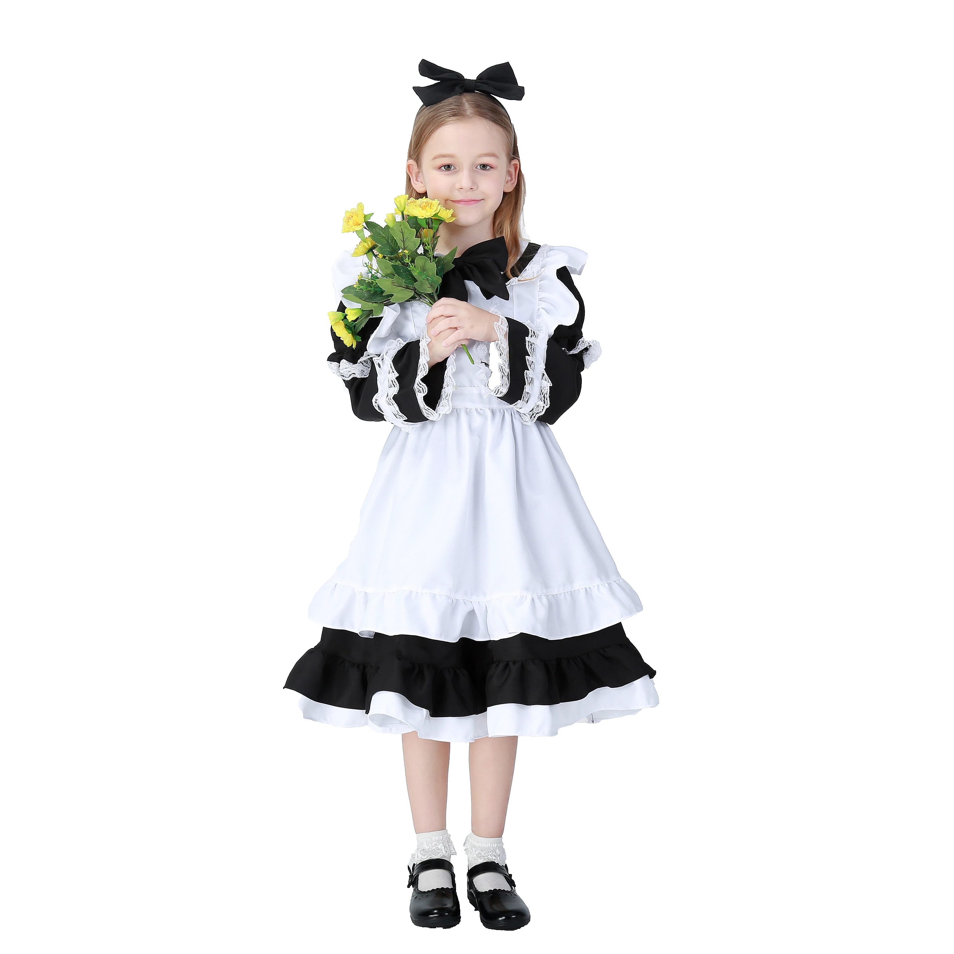Fabrik heißer verkauf klassische französisch maid kostüm schwarz weiß maid kostüme kinder maid kostüm