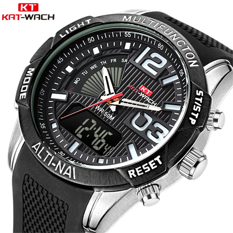 KAT-WACH KT718 Sports Watches Dual Display Analog Digital LED Electronic Quartz Wristwatches Waterproof Swimming Military Watch 
KAT-WACH KT718 Sports Watches Dual Display Analog Digital LED Electronic Quartz Wristwatches Waterproof Swimming Military Watch