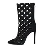 High Heel Ladies Zipper Hollow New Fashion Diamonds Sandals Boots Shoes Women