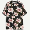 wholesale oem men allover floral printed striped cuff short sleeve t shirts made in china
