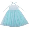 Flofallzique Cheap Light Blue Comfortable Kids Clothing Long Spaghetti Strap Simple Casual Tulle Dress Girl