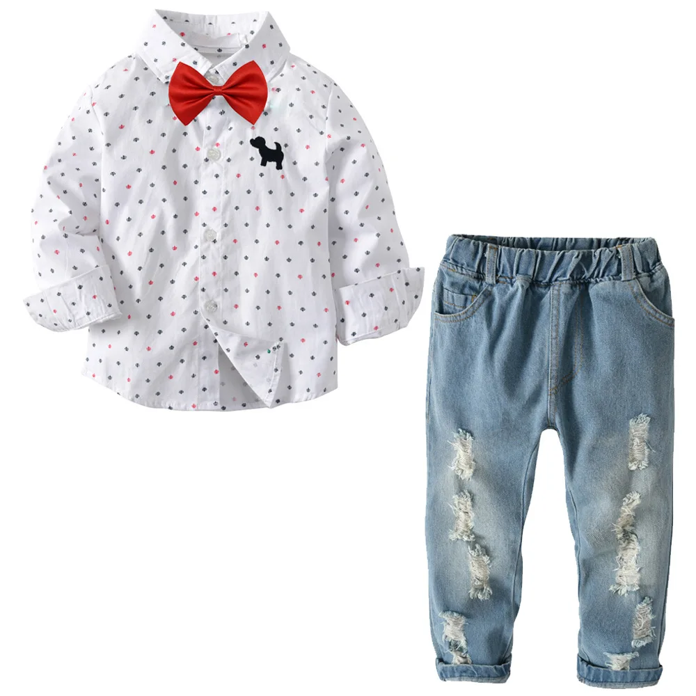 2019 autumn hot sale boy's suit cotton print long-sleeved shirt and ripped denim pantsuit kid's party press
2019 autumn hot sale boy's suit cotton print long-sleeved shirt and ripped denim pantsuit kid's party press