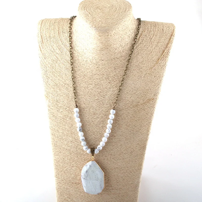 Women Ethnic Necklace Bohemian Jewelry Bronze Chain White howlite Natural stone Necklace
Women Ethnic Necklace Bohemian Jewelry Bronze Chain White howlite Natural stone Necklace
