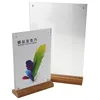 Acrylic Table Tent Frame Tabletop Wooden Base Magnetic Acrylic Menu Photo Holder