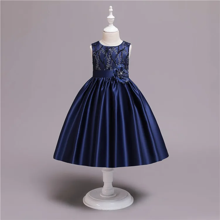 2019 Luxury Flower Kids Navy Blue Wedding Dress Baby Girl Dress