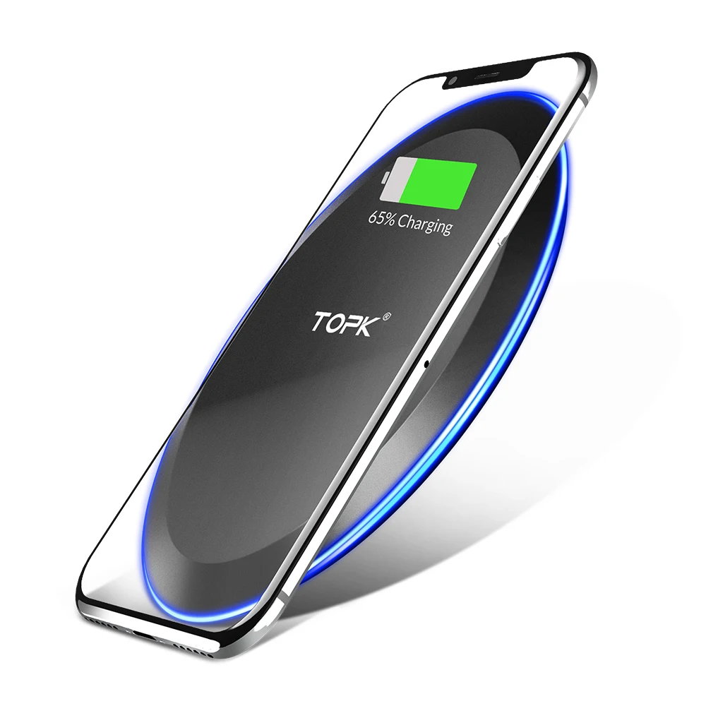 

TOPK 10W LED Portable Cell Phone Fast Qi Wireless Charger Charging Pad, Black