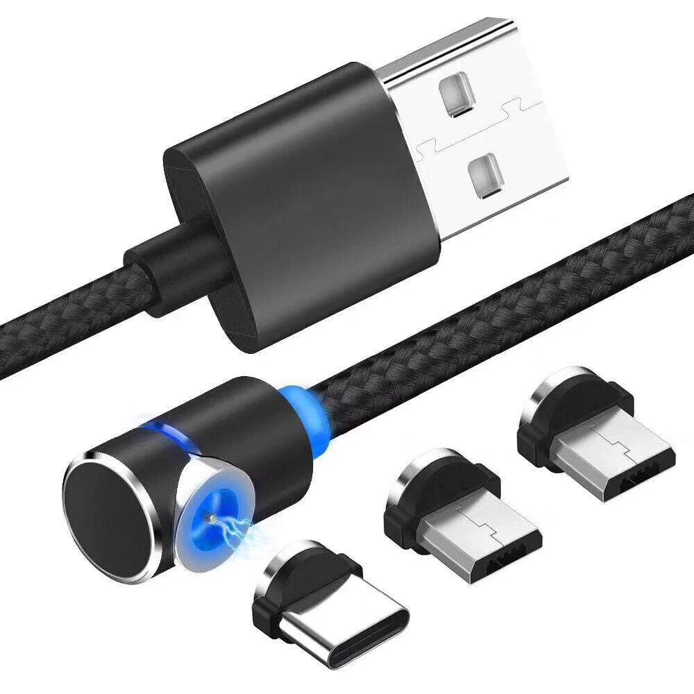 3 1 でナイロン編組磁気マイクロ USB ケーブル 90 度直角高速充電ケーブル 360 L 型 Led タイプ C マグネット USB ケーブル