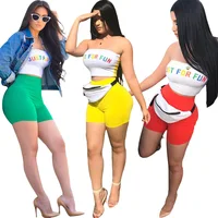 SAS3348 2019 custom private label letter print sexy tube top and hot pants two piece set women summer clothing
SAS3348 2019 custom private label letter print sexy tube top and hot pants two piece set women summer clothing