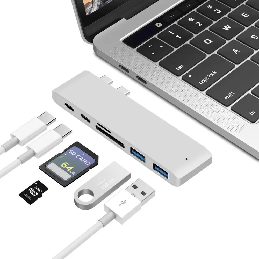 2019 Aluminum USB-C Hub USB Driver 6 Ports Dual Type C Hub 4K HD output Type C Docking for MacBook Pro, Gray;silver
2019 Aluminum USB-C Hub USB Driver 6 Ports Dual Type C Hub 4K HD output Type C Docking for MacBook Pro, Gray;silver