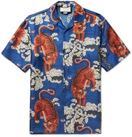 

2019 Top Sale Hawaii Style Bengal Print Bowling Shirt Men Clothing Tiger Print Short Sleeve Casual Shirt Men