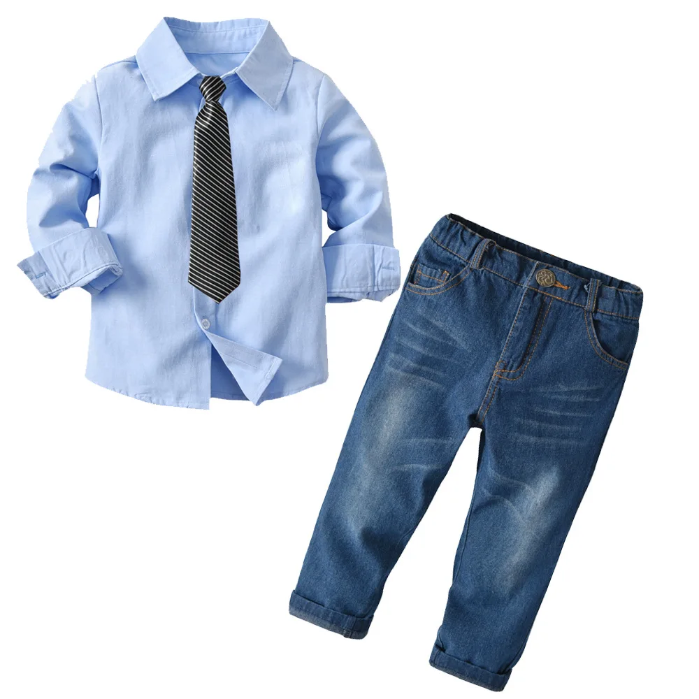 2019 autumn hot sale boy's suit cotton soft fabric long-sleeved shirt and denim pantsuit with cute tie kid's party press
2019 autumn hot sale boy's suit cotton soft fabric long-sleeved shirt and denim pantsuit with cute tie kid's party press