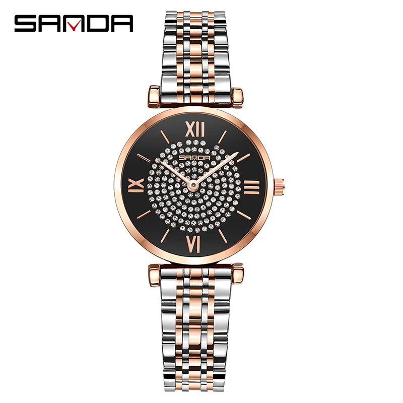 

SANDA P1012 Women Fashion Quartz Stainless Steel Watches Business Diamond Dial Bracelet Charm Wristwatch, 4 colors
