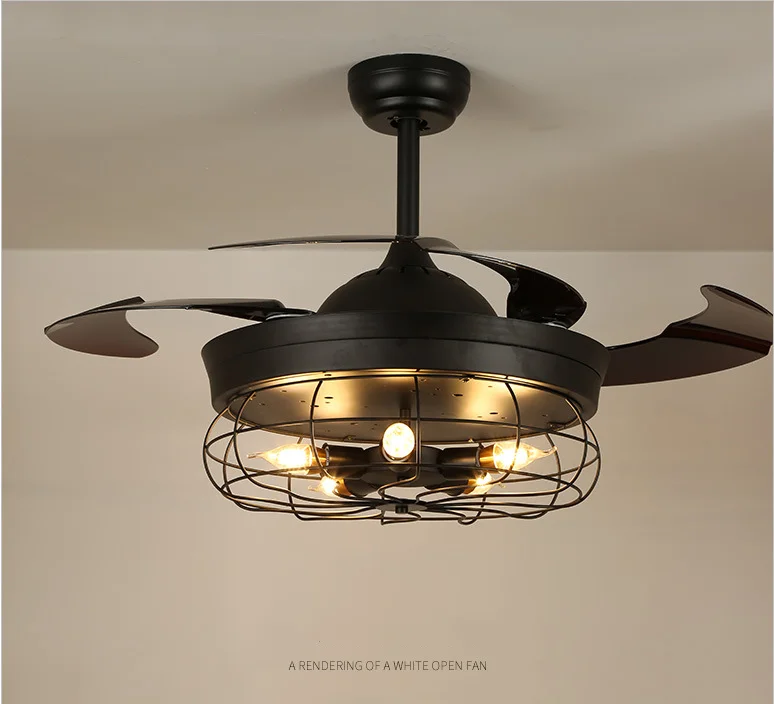 Loft Industrial Style Invisible Ceiling Fan Lamp Abs Blade E27